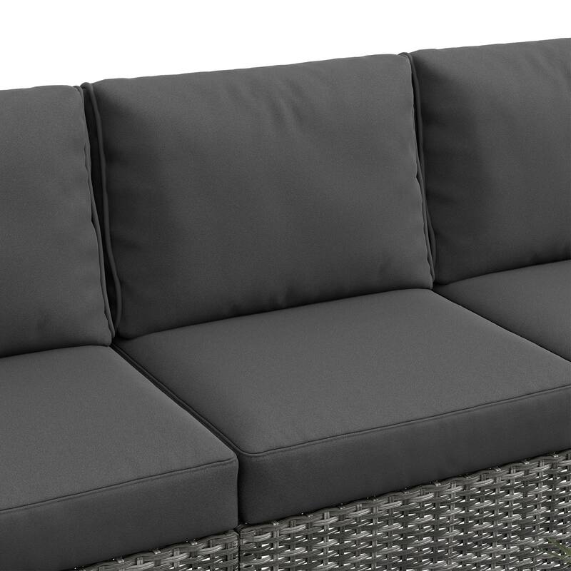 Outsunny 5 Piece Wicker Patio Furniture Set with Thick Padded Cushions, Outdoor PE Rattan Sectional Furniture Conversation Sofa