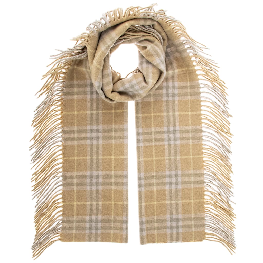 Burberry Cashmere Check Fringe Scarf