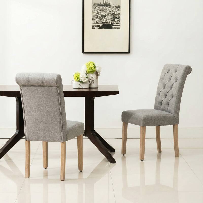 Coldspring Light Grey Roll-top Tufted Dining Chair (Set of 2)