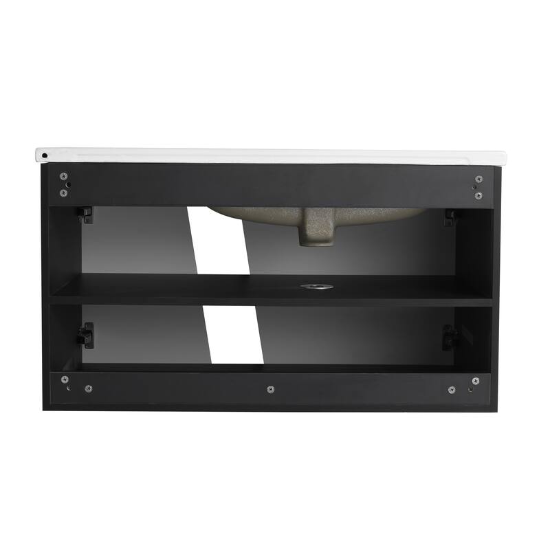 Malwee 32"/36"/40" Floating Bathroom Vanity with Sink, Wall Mounted Bathroom Vanity with Soft Close Doors and shelf