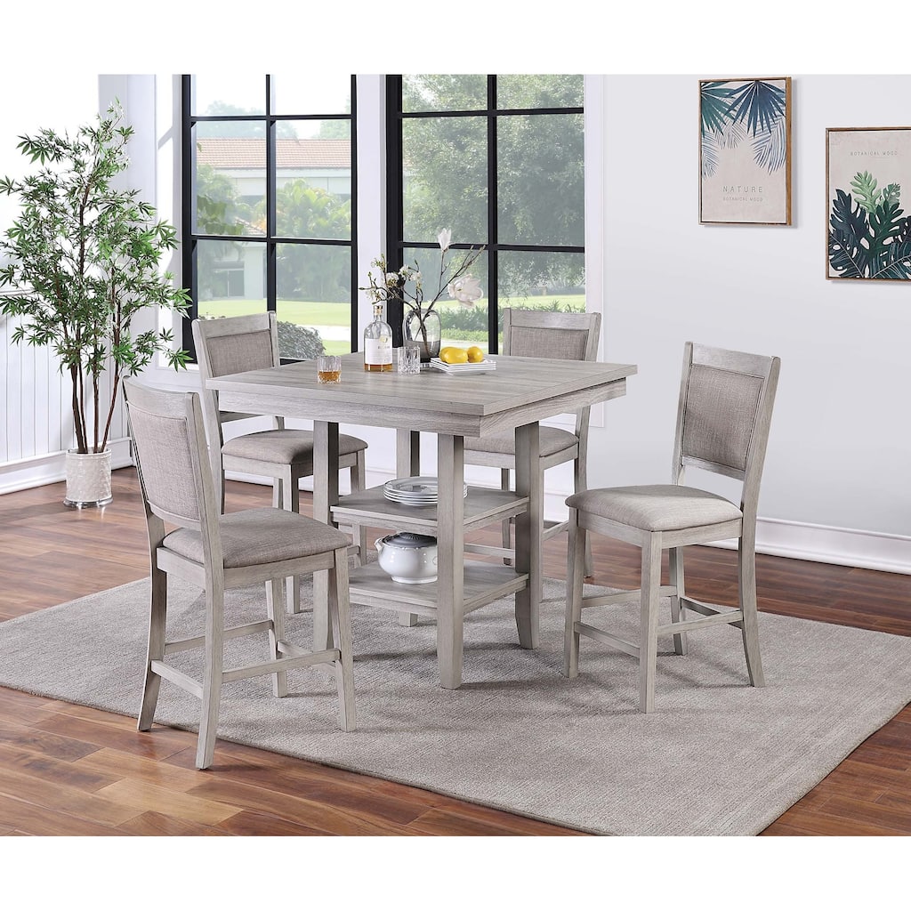 Square Dining Table Set 5pc Rustic Gray Finish Open Shelf