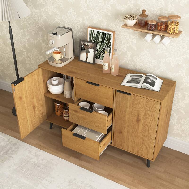 Wooden Sideboard Buffet Cabinet with Storage with 3 Drawers & 2 Doors