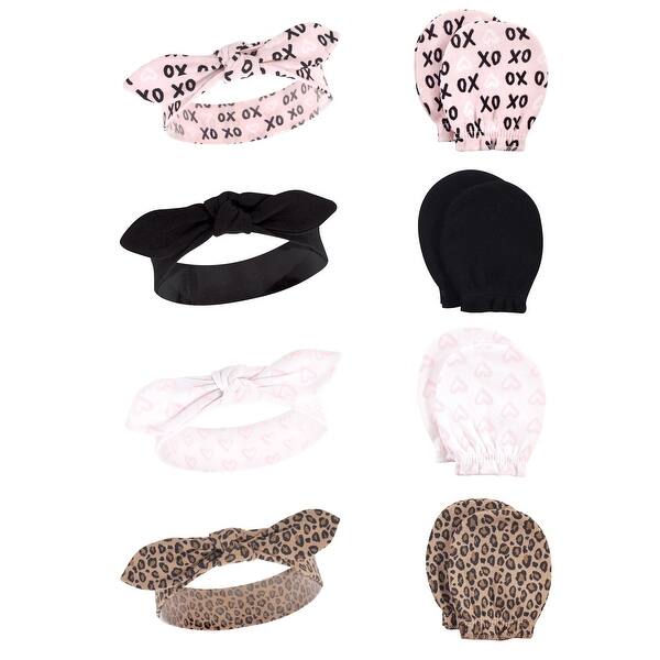 slide 1 of 1, Hudson Baby Infant Girl Cotton Headband and Scratch Mitten Set, Black Xoxo, 0-6 Months - Black Xoxo Black Xoxo - 0-6 Months