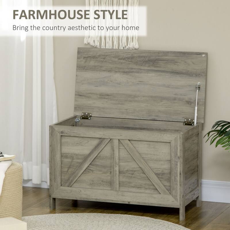 30" Farmhouse Lift Top Storage Chest with Safety Hinge