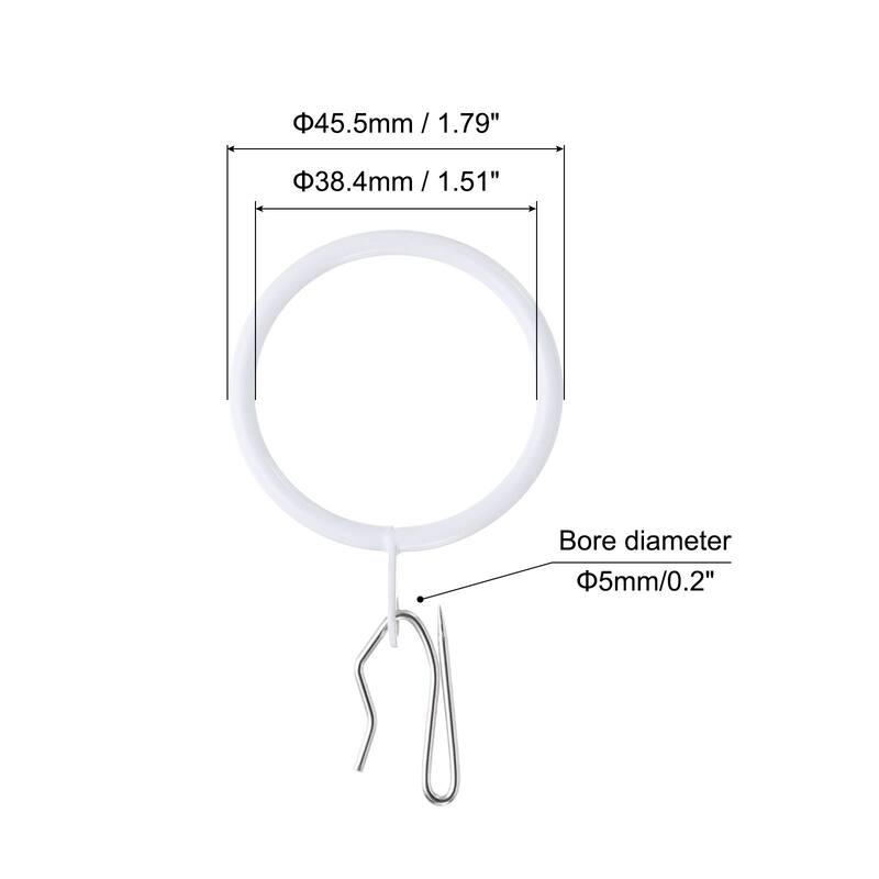 60pcs Metal Curtain Hook Rings with Pin-on Hooks - White - 1.5-Inch