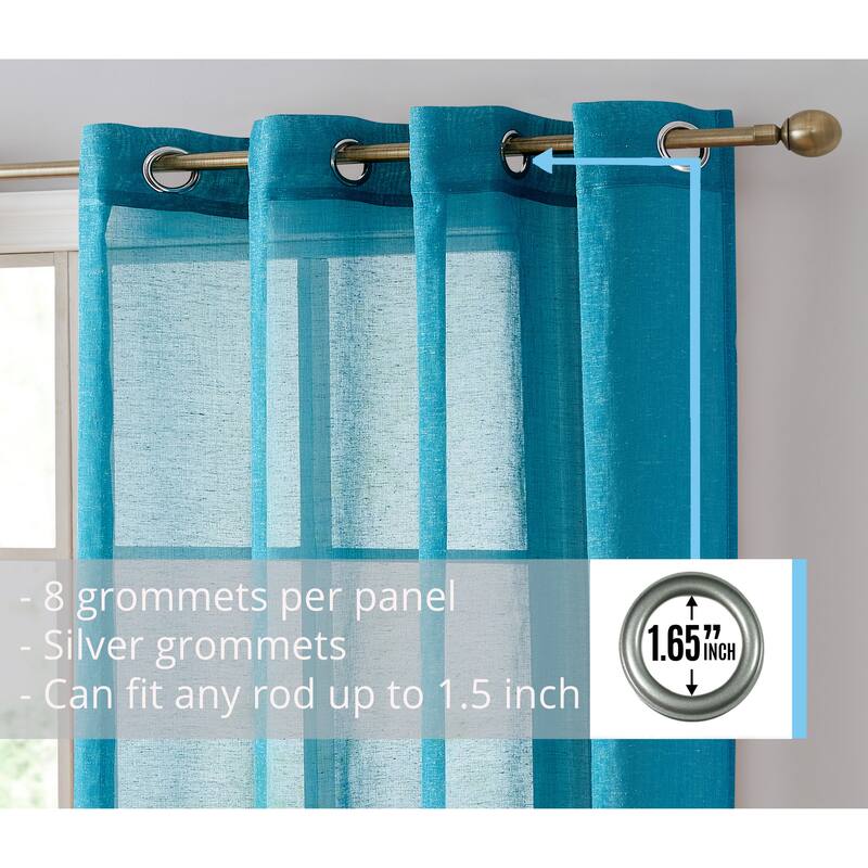 HLC.me Sierra Burlap Flax Linen Semi Sheer Light Filtering Transparent Window Grommet Thick Curtains Panels - Set of 2