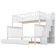 preview thumbnail 8 of 11, White Twin over Full Size Pine Wood Bunk Bed with Trundle and Staircase for Bedroom
