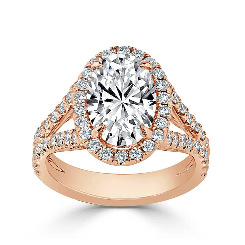 Auriya 14k Gold 2 1/2cttw Split Shank Oval Halo Diamond Engagement Ring (H-I, I1-I2) - Rose - 4.5