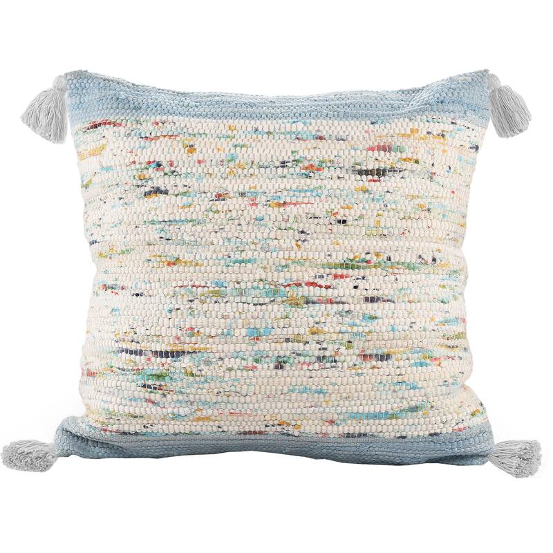 Handwoven Abstract Square Cotton Throw Pillow Cover - 20" - Cream and Blue