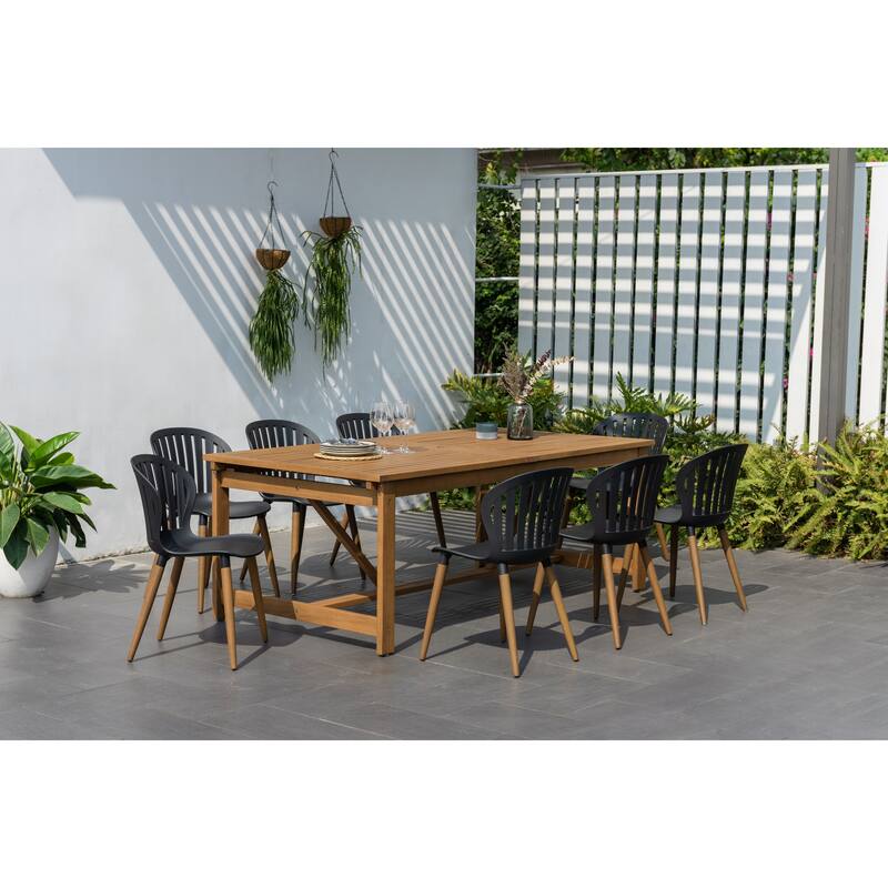 Amazonia Rawlins 9pc 100 FSC Wood Outdoor Patio Dining Set - Black Sidechairs - Light Wood