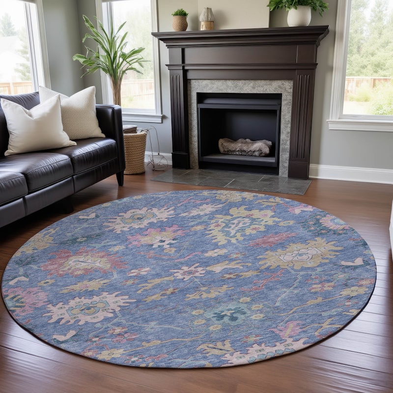 Premium Washable Super Soft Traditional Farmhouse Mayfield Rug - Blue - 8' x 8'
