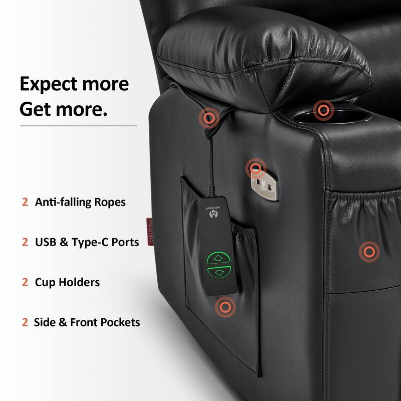 Power Lift Recliner Chair for Elderly, Massage and Heat, Faux Leather & Fabric