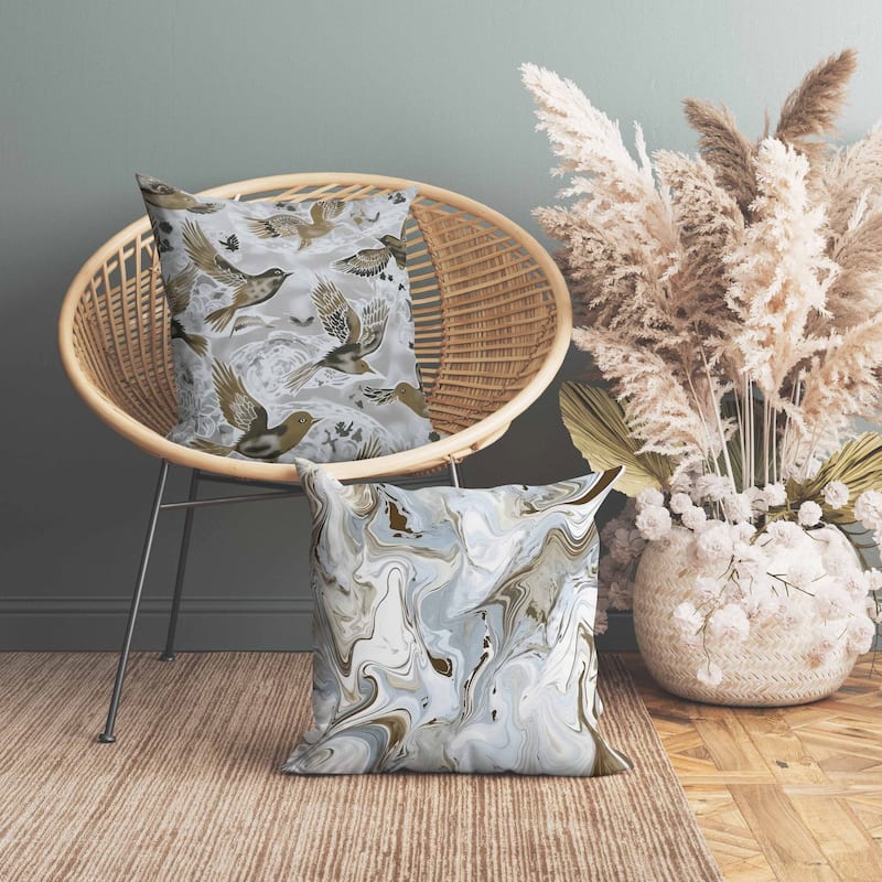 Inferno Songbirds Faux Suede Reversible Throw Pillow Silver and Bluea