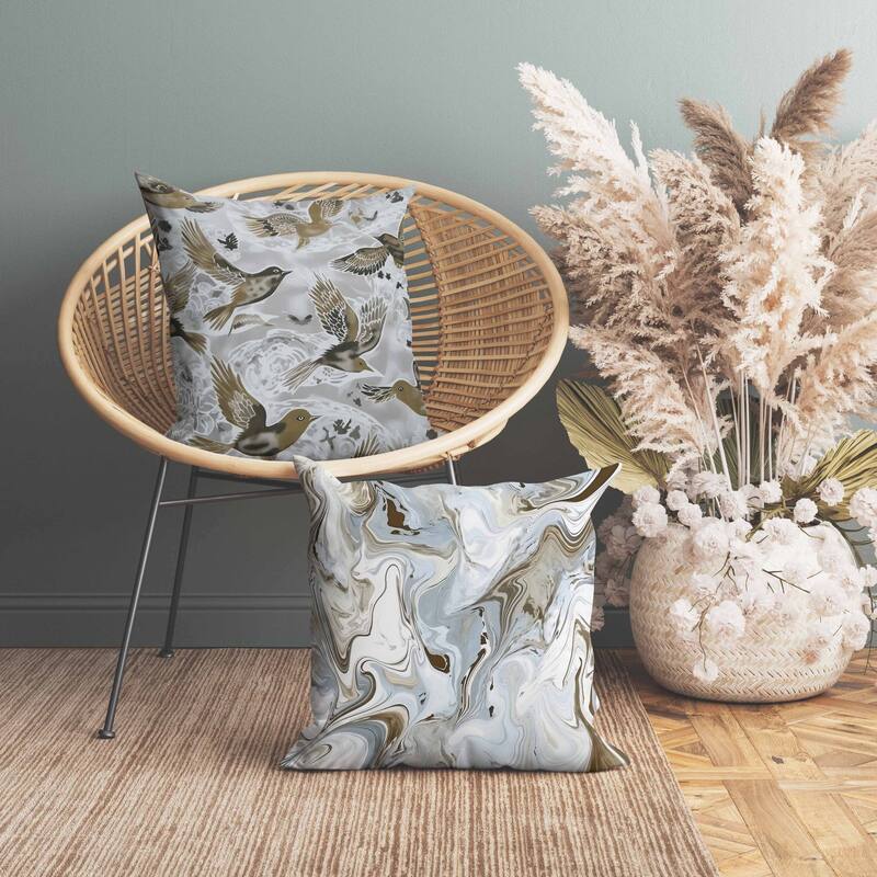 Inferno Songbirds Indoor/Outdoor Reversible Throw Pillow Silver and Bluea