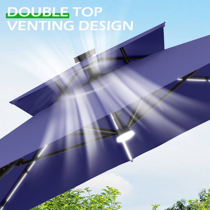 9 X 11 FT Outdoor Patio Cantilever Umbrella with Solar Lights Double Canopy 360 Rotation Tilt - On Sale - Overstock - 43572533 9 X 11 FT Outdoor Patio Cantilever Umbrella with Solar Lights Double Canopy 360 Rotation Tilt - On Sale - Overstock - 43572533