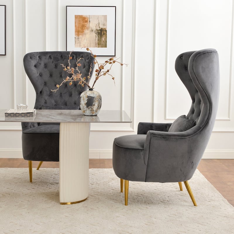 KINWELL Tufted High Wingback Accent Chairs Velvet Armchairs, Set of 2