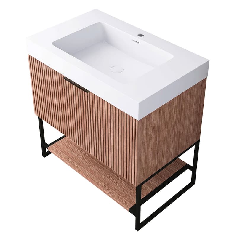 Freestanding Bathroom Vanity with White Integrated Solid Surface Sink