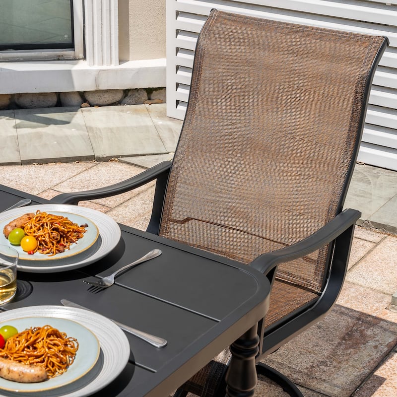 Patio 7-Piece Textilene Swivel Dining Set with Umbrella Hole