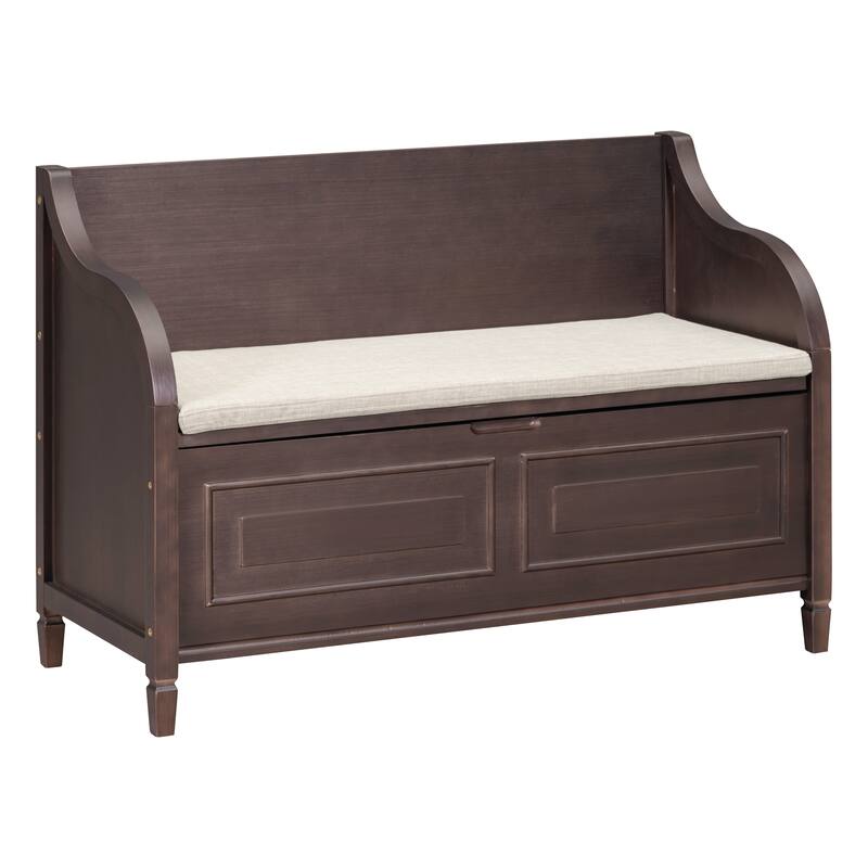 41.9" Rustic Style Solid wood Entryway Multifunctional Storage Bench with Safety Hinge