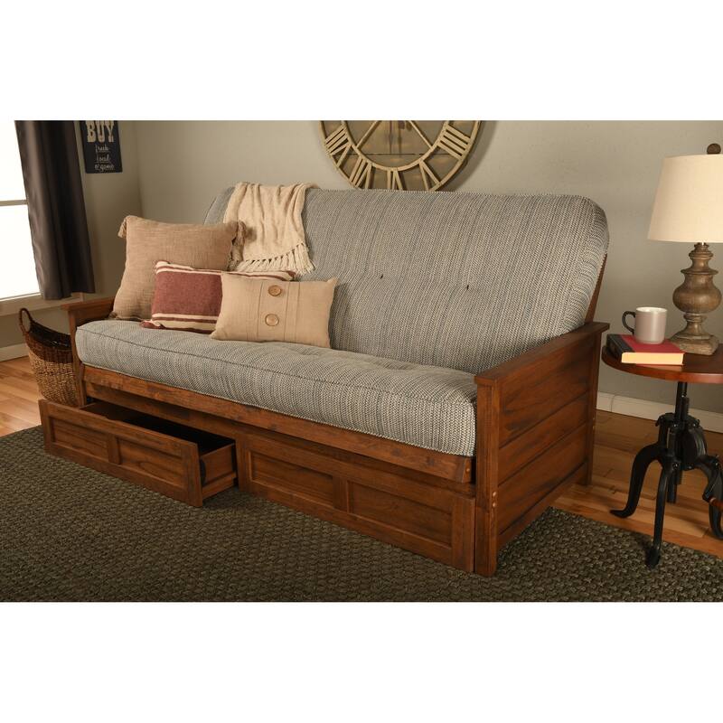 Somette Lexington Full-size Futon Set with Storage in Weathered Brown Finish with Mattress - Taxi Seaport