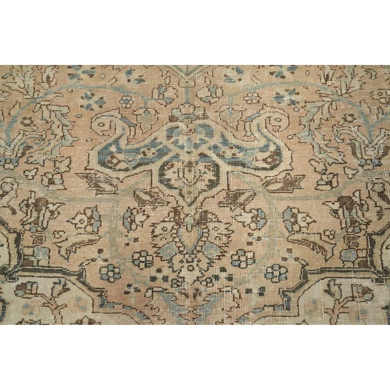 Hand Knotted Oriental 100% Wool Carpet Traditional Floral Peach Heriz Area Rug - 12' 4'' X 9' 4''