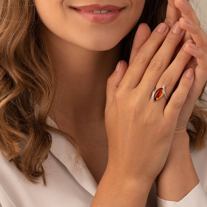 Amber Elliptical Shape Ring in Sterling Silver