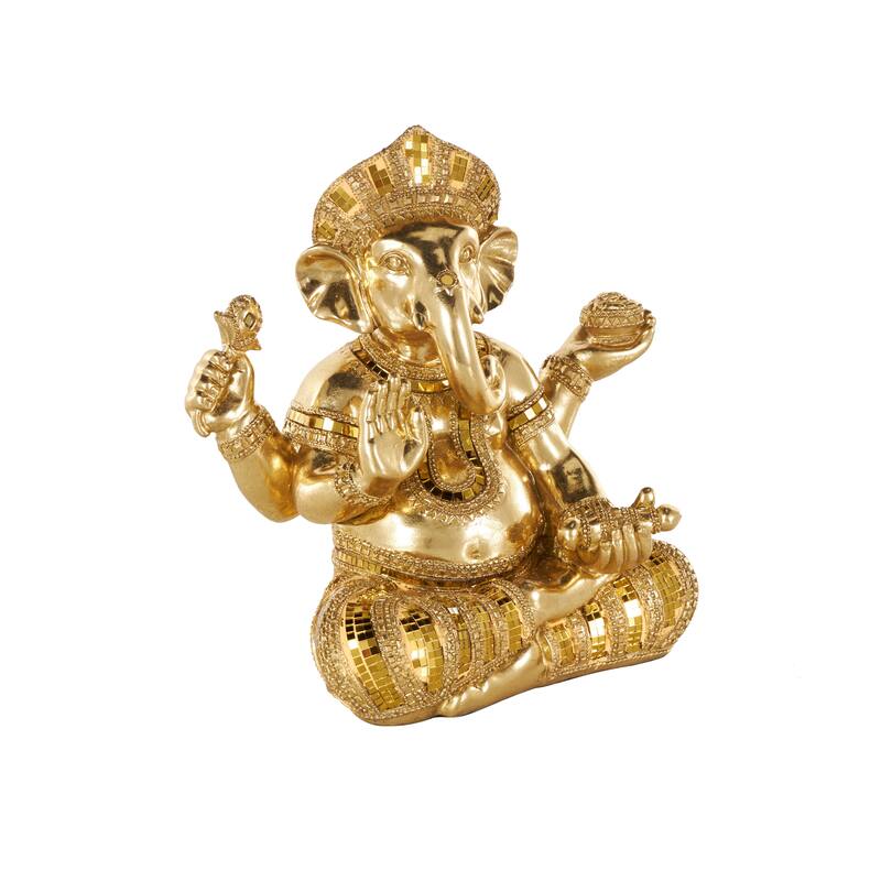 Gold Resin Ganesh Decorative Sculpture with Mosaic Details