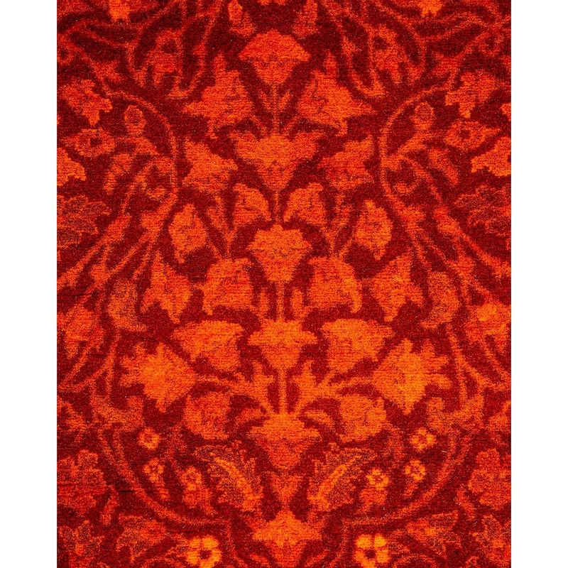 Overton Hand Knotted Wool Vintage Inspired Modern Contemporary Overdyed Orange Runner Rug - 2' 7" x 8' 5"