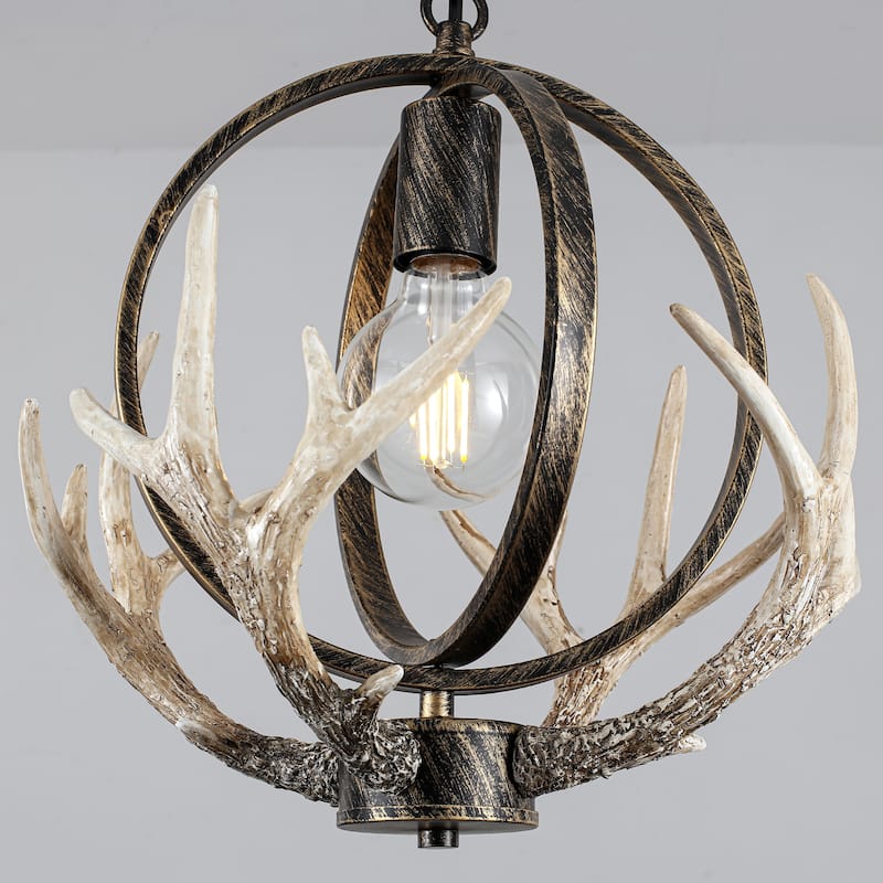 13inch Single Light Antler Rustic Farmhouse Style with Metal Frame Chandelier