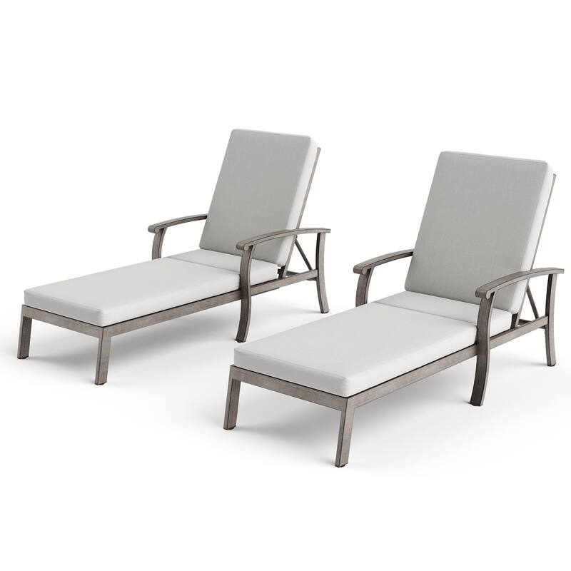2-piece Outdoor Alumiunm Gray Patio Chaise Lounge Chair - Grey