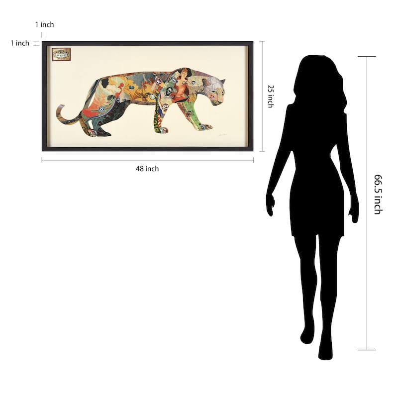 "The Jaguar" Dimensional Collage Framed Graphic Art Under Glass Wall Art