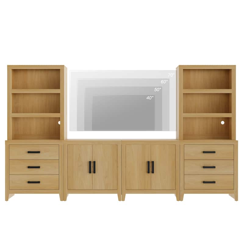 WAMPAT Entertainment Center with Bookshelves, Farmhouse TV Stand, Media Console with Adjustable Shelves for Living Room, Bedroom