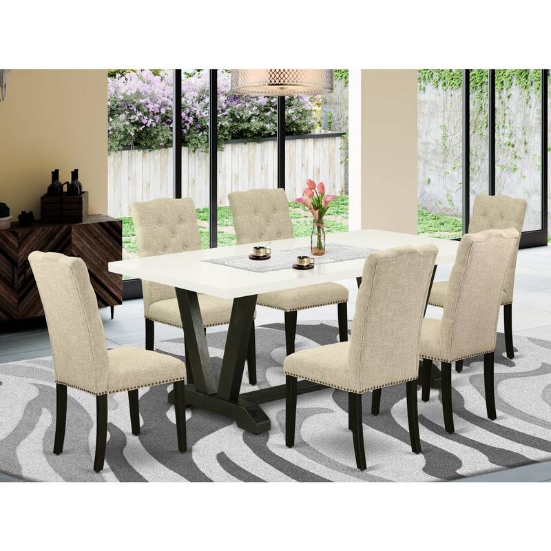 Asian Fusion 7-Piece Dining Set - 6 Parsons Chairs & Rectangular Table - Modern Kitchen Table Set - 72
