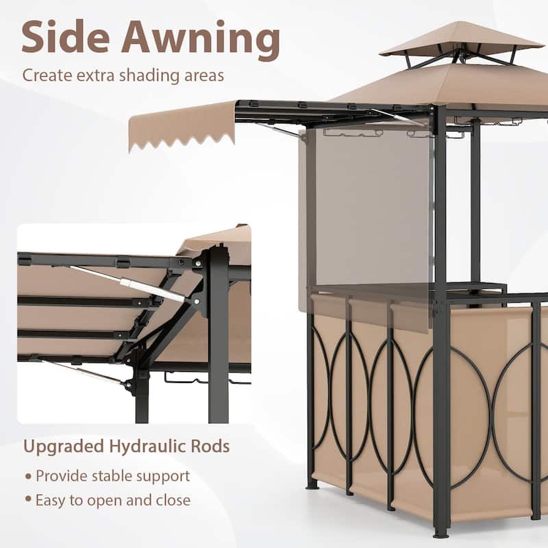 Gymax 3-Piece Outdoor BBQ Canopy w/ Bar Table & 2 Foldable Bar Chairs