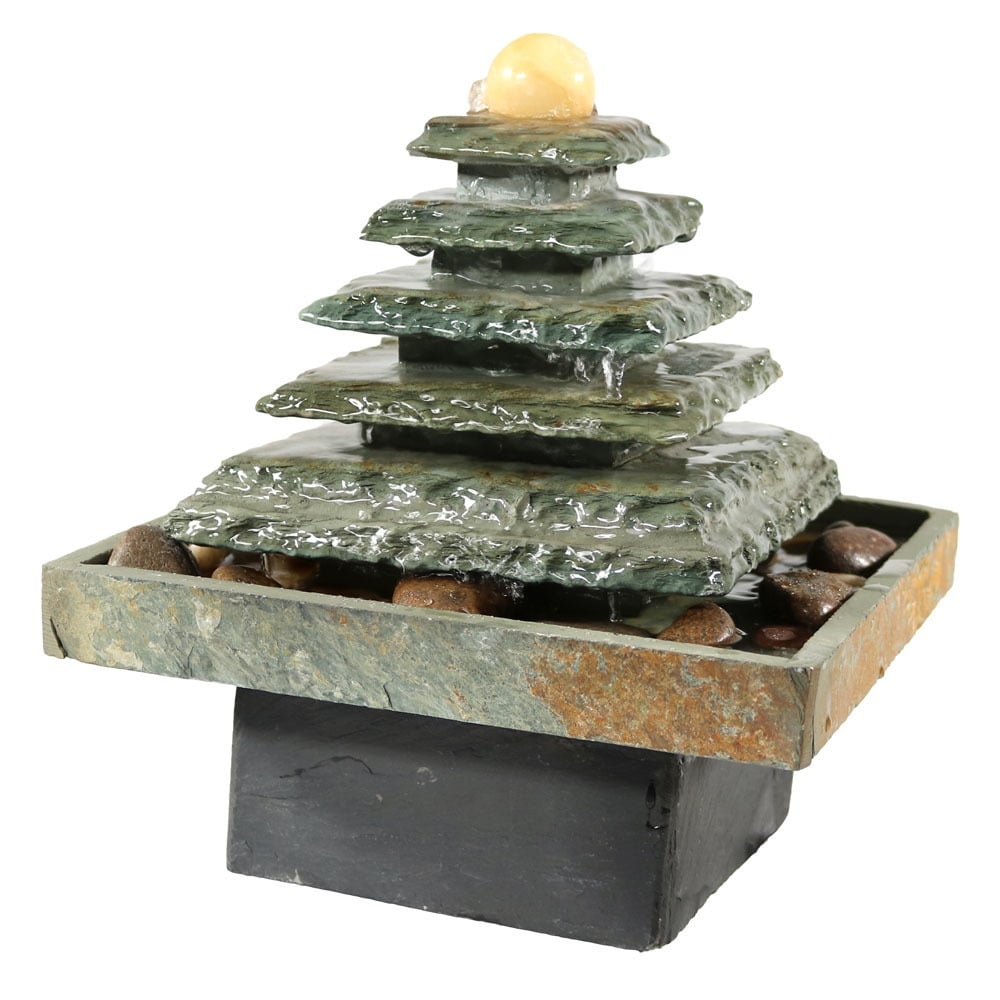 Sunnydaze Slate Pyramid Tabletop Water Fountain%2C 9 Inch Tall