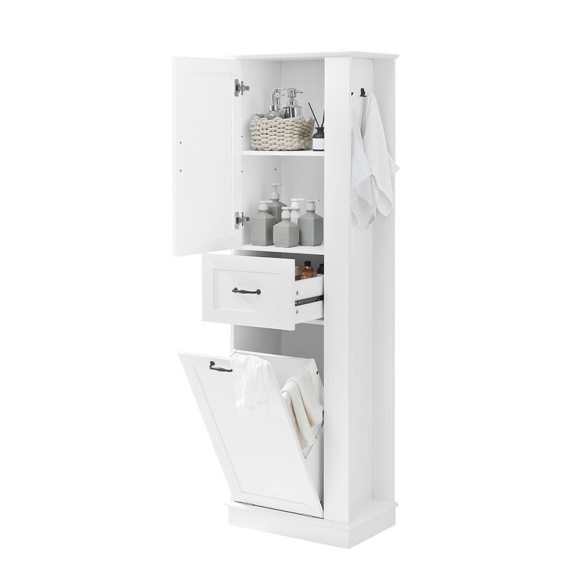 63.8" Tall Storage Cabinet Bathroom Organization with Tilt Out Compartment, Soft Close Hinges and Adjustable Shelves - White