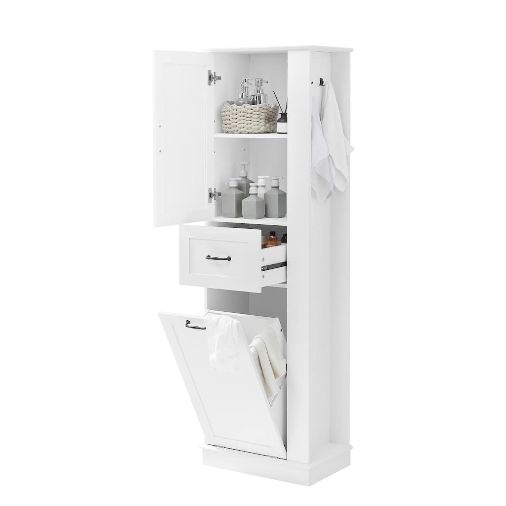 63.8" Tall Storage Cabinet Bathroom Organization with Tilt Out Compartment, Soft Close Hinges and Adjustable Shelves
