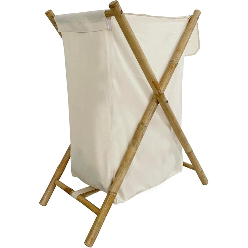 Collapsible Folding Bamboo Rattan X-Frame Laundry Hamper with Lid