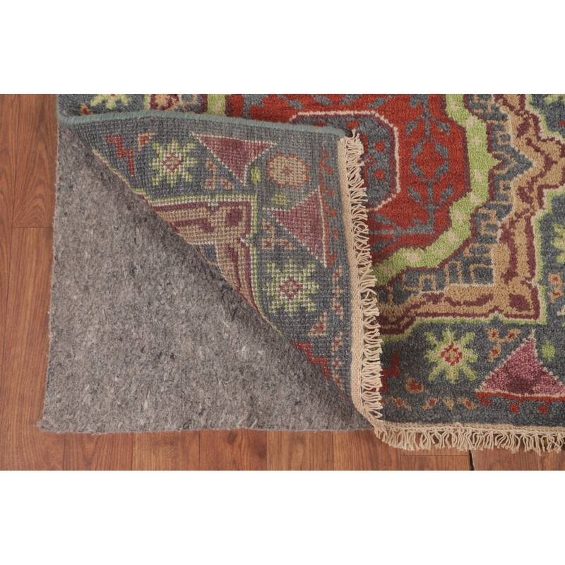 Geometric Grey Kazak Runner Rug Hand-Knotted Wool Carpet - 2'6"x 7'9"