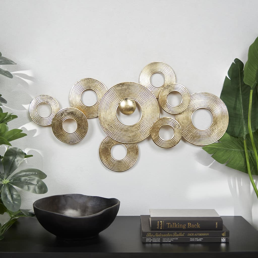 Gold Metal Stacked Circle Ring Geometric Home Wall Decor with Groove Texture