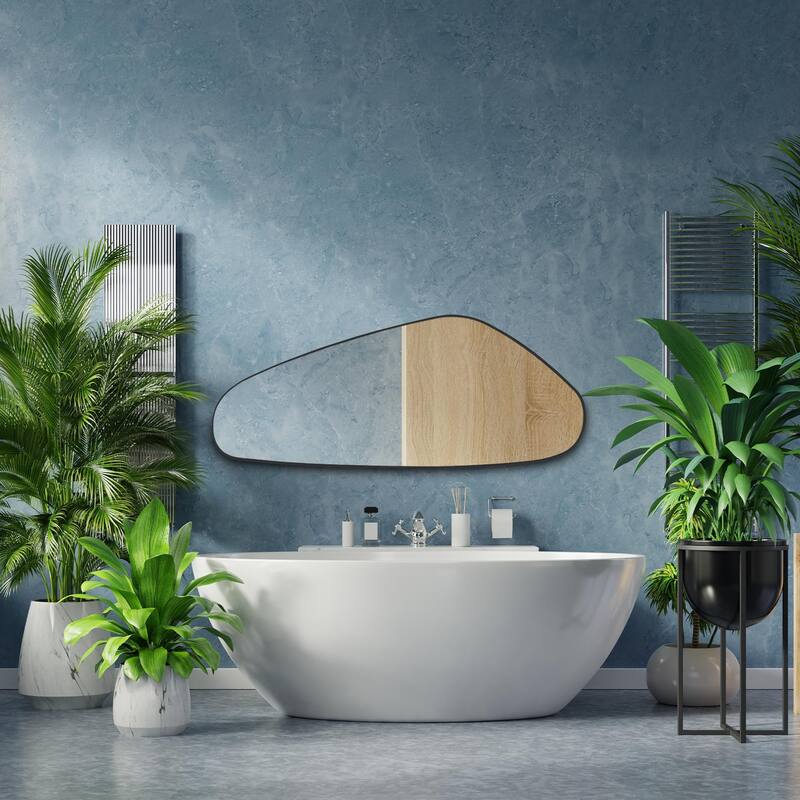 Asymmetrical Irregular Aesthetic Wall Mirror - 50 x 20 Inches - Black