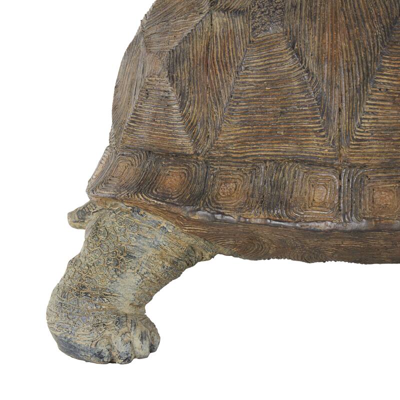Brown Resin Distressed Textured Turtle Indoor Outdoor Garden Sculpture with Patterned Shell