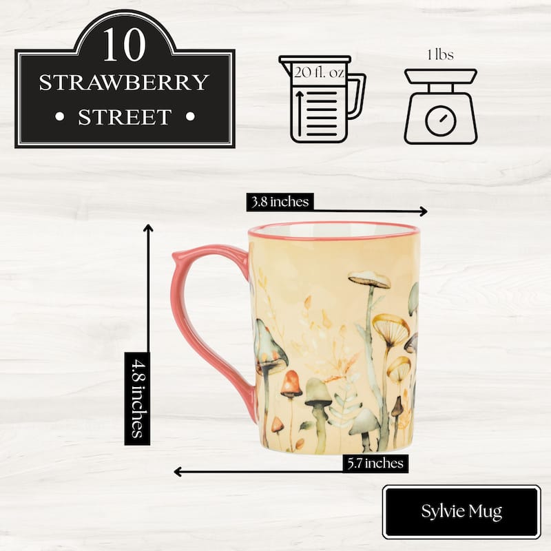 10 Strawberry Street Sylvie Flora Mugs, Set of 4