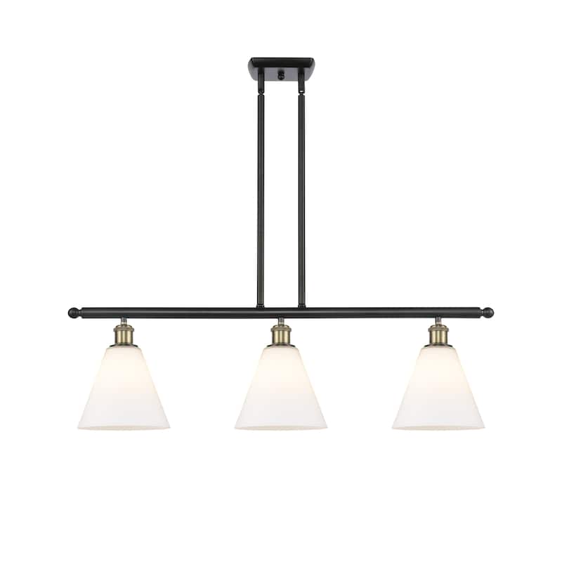 Innovations Lighting Berkshire - 3 Light 36" Stem Hung Island Light - Black Antique Brass/Matte White