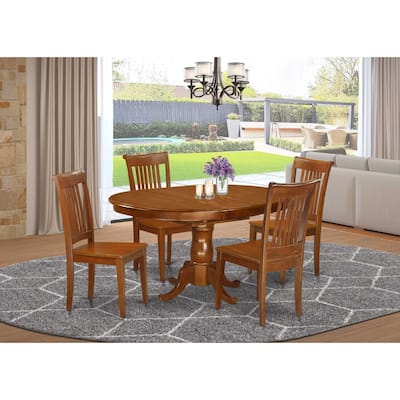 5 Piece Dinette Set - Oval Table & 4 Chairs - Saddle Brown Dining Room Set