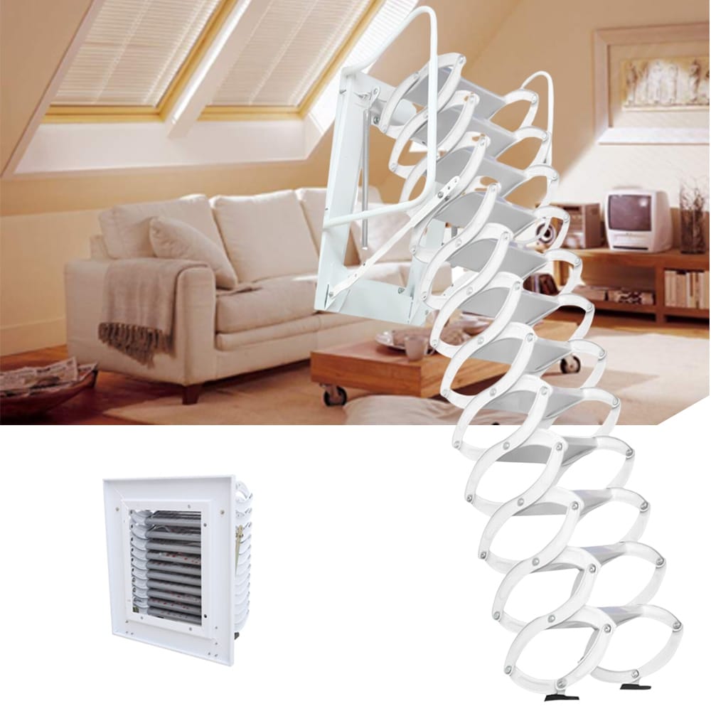 Home White Wall Mounted Folding Ladder Loft Stairs - On Sale - Bed