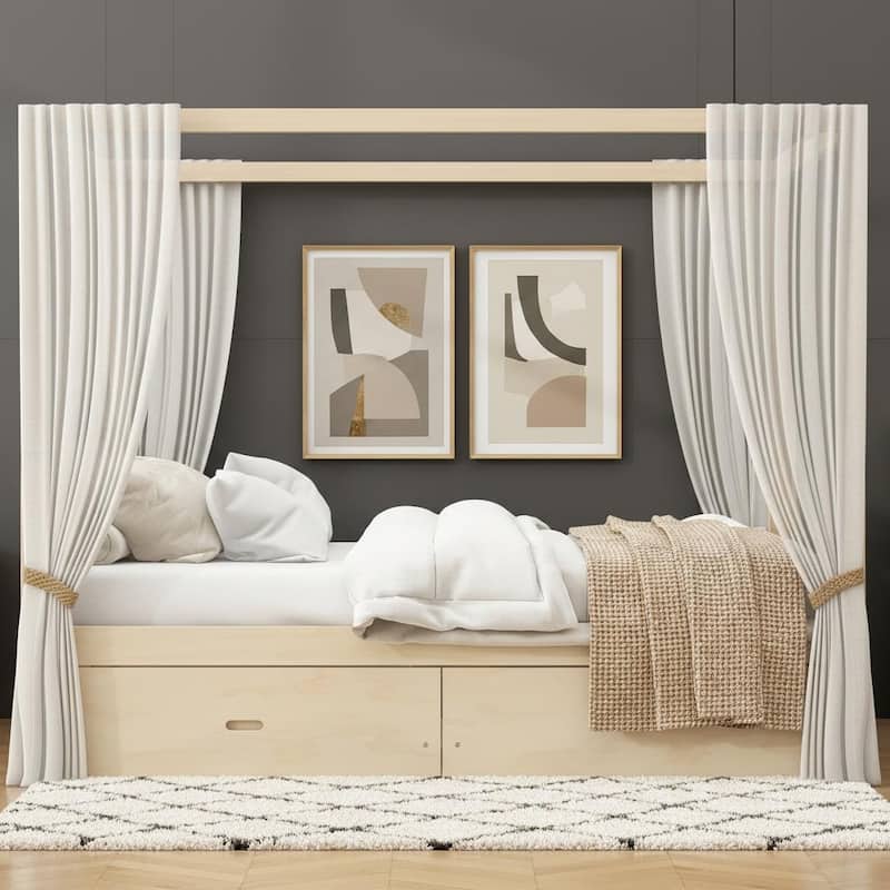 Wooden Canopy Bed with Hidden Storage Drawers by Harper&Bright Designs