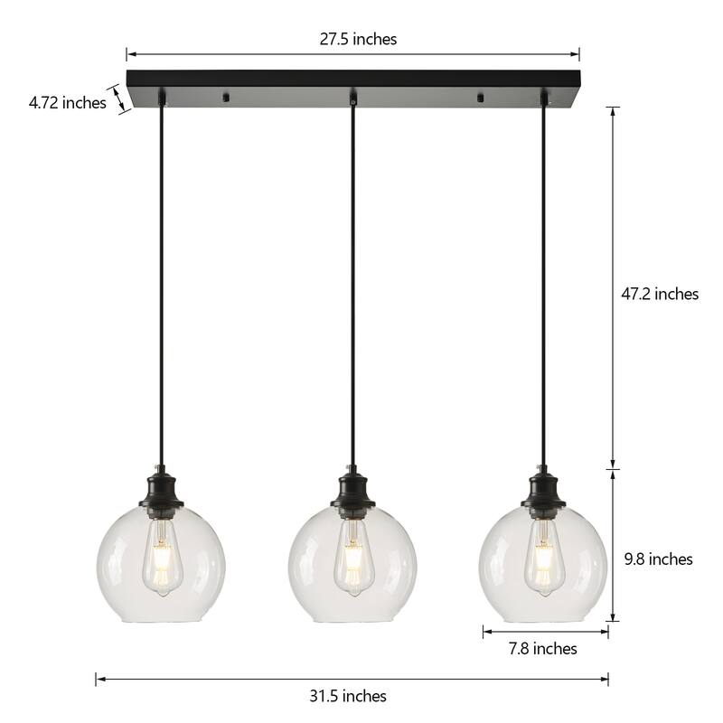 Starsky 3/5 Light Modern Linear Chandelier Cluster Kitchen Island Light with Glass Globe Shade