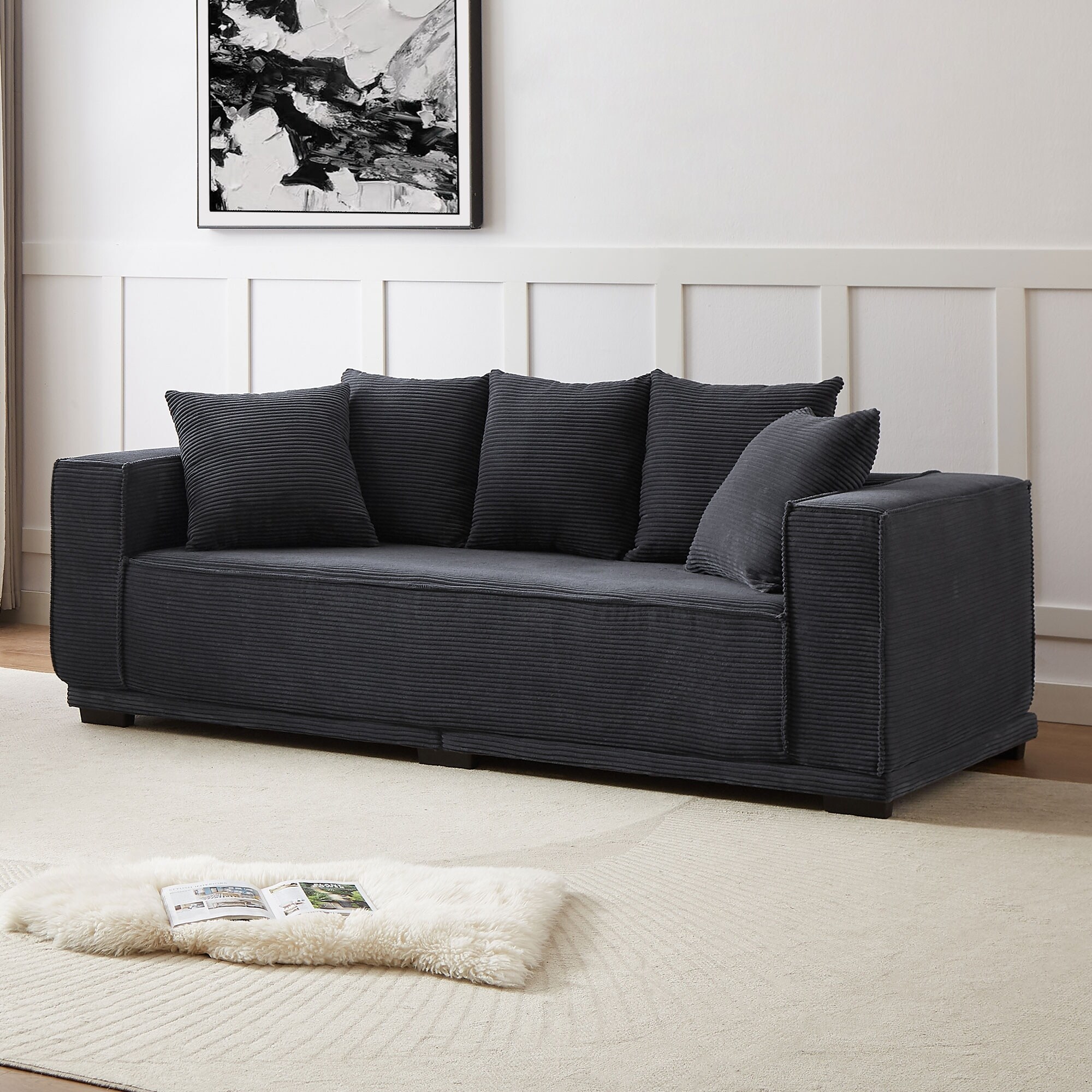 Modern 88.97'' Upholstered 3-Seater Sofa with Bottom Frame