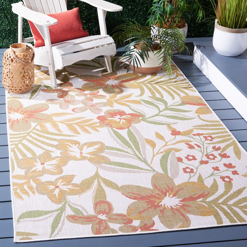 SAFAVIEH Courtyard Aisling Indoor/Outdoor Waterproof Patio Backyard Rug - 4' x 5'7" - Beige/Rust